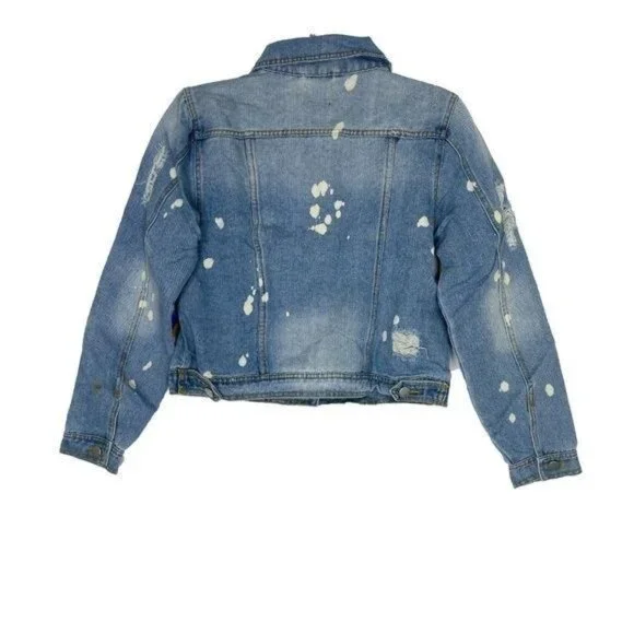 Light Blue Denim Bleach Spot Distressed Jacket - Picture 2 of 6
